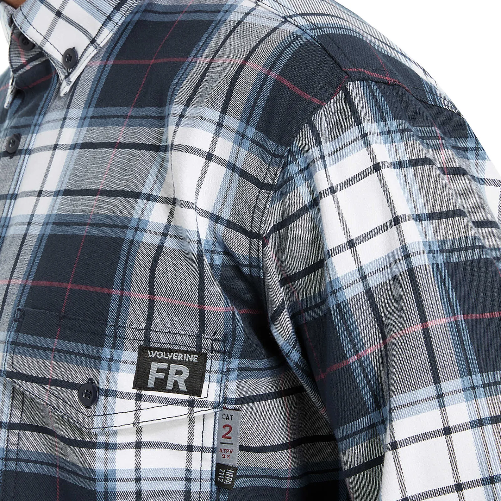 fr_plaid_long_sleeve_twill_shirt_4.webp Wolverine FR Plaid Long Sleeve Twill Shirt Navy Plaid Store