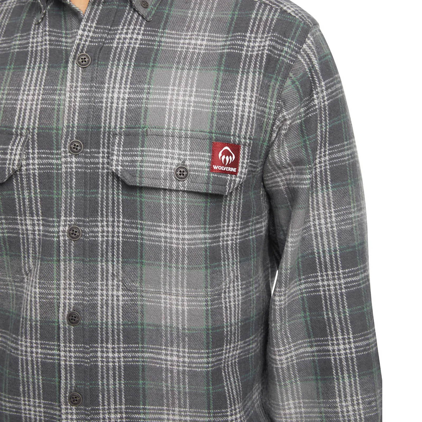 glacier_heavyweight_long_sleeve_flannel_shirt_4.webp Wolverine Glacier Heavyweight Long Sleeve Flannel Shirt Greystone Plaid Clearance